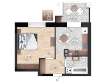 Квартира 43,2 м², 1-комнатная - изображение 1