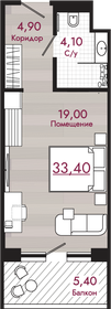 Квартира 33,4 м², студия - изображение 1