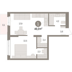 Квартира 46 м², 1-комнатная - изображение 2
