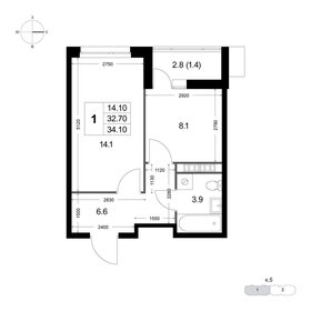 Квартира 32,8 м², 1-комнатная - изображение 1