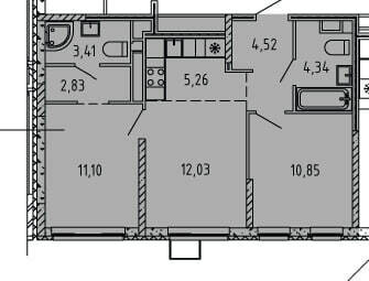 Квартира 54,3 м², 3-комнатная - изображение 1