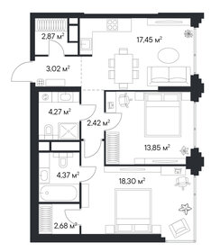 Квартира 69,2 м², 2-комнатная - изображение 1