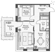 Квартира 53,5 м², 2-комнатная - изображение 1