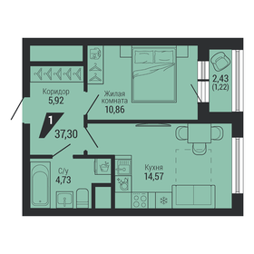 Квартира 37,3 м², 1-комнатная - изображение 1