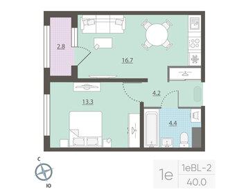 Квартира 40,2 м², 1-комнатная - изображение 2