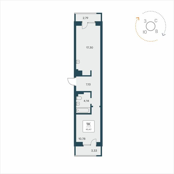 45,5 м², 1-комнатная квартира 6 450 000 ₽ - изображение 1