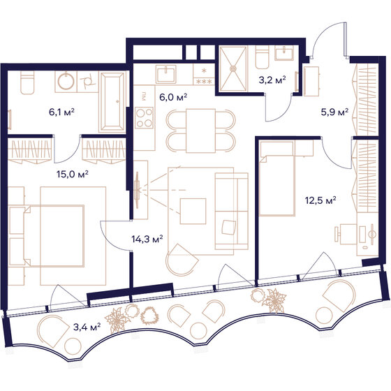 66,4 м², 2-комнатная квартира 34 661 600 ₽ - изображение 1