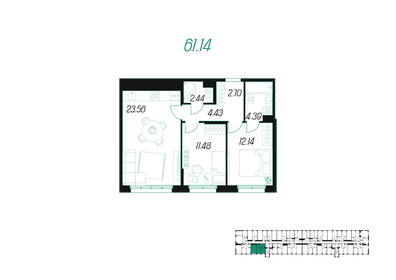 61,1 м², 2-комнатная квартира 6 672 198 ₽ - изображение 20