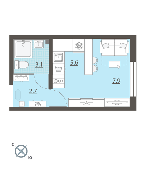 19,3 м², квартира-студия 2 675 443 ₽ - изображение 1