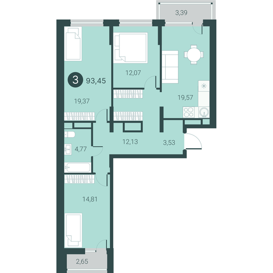 93,5 м², 3-комнатная квартира 12 900 000 ₽ - изображение 1