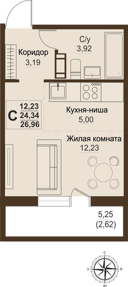 24,3 м², 1-комнатная квартира 2 713 910 ₽ - изображение 1