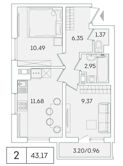 43,2 м², 2-комнатная квартира 7 445 532 ₽ - изображение 1