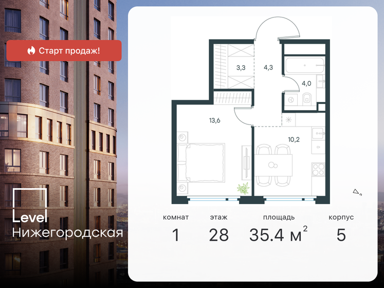 35,4 м², 1-комнатная квартира 17 772 072 ₽ - изображение 21