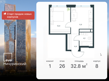 Квартира 32,8 м², 1-комнатная - изображение 1