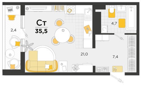 38 м², 1-комнатная квартира 3 920 000 ₽ - изображение 80