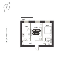 Квартира 55,8 м², 2-комнатная - изображение 1