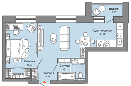 Квартира 57 м², 3-комнатная - изображение 1