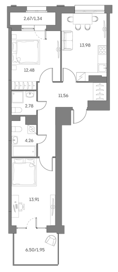 62,3 м², 2-комнатная квартира 17 561 864 ₽ - изображение 1
