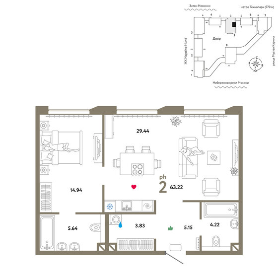63,2 м², 2-комнатная квартира 36 090 000 ₽ - изображение 1