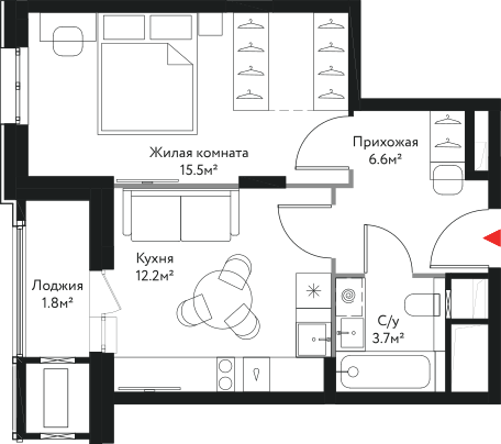 41,1 м², 1-комнатная квартира 18 869 050 ₽ - изображение 42