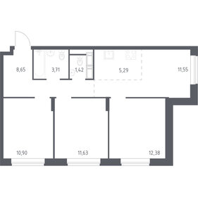 Квартира 61,4 м², 2-комнатная - изображение 1