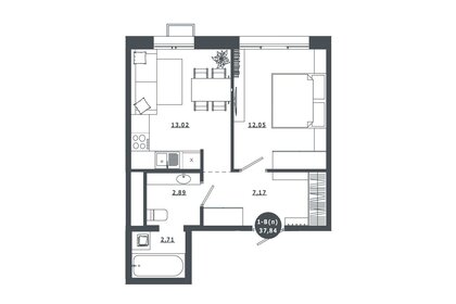 Квартира 37,8 м², 1-комнатная - изображение 1