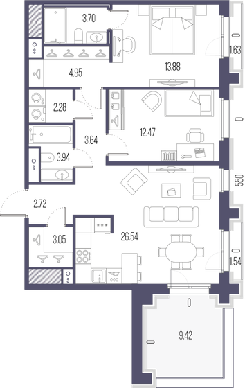 77,1 м², 2-комнатная квартира 30 030 602 ₽ - изображение 15