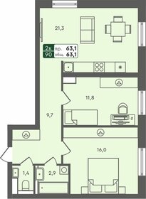 Квартира 63,1 м², 2-комнатная - изображение 1