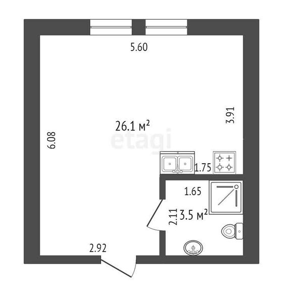 29,6 м², апартаменты-студия 5 800 000 ₽ - изображение 1