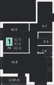 Квартира 42,4 м², 1-комнатная - изображение 1