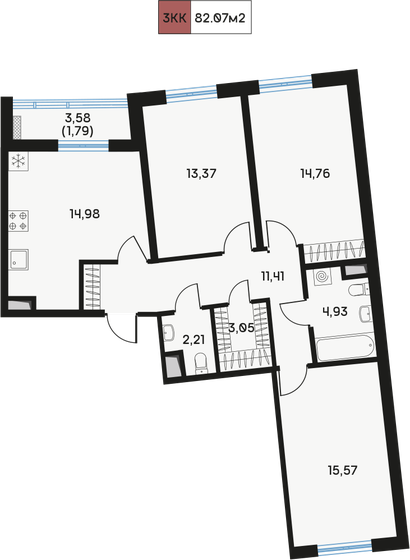 82,1 м², 3-комнатная квартира 30 421 268 ₽ - изображение 1