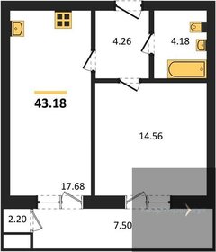 Квартира 43,2 м², 1-комнатная - изображение 1