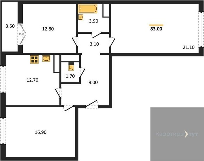 83 м², 3-комнатная квартира 8 858 350 ₽ - изображение 1