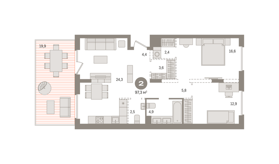 97,3 м², 2-комнатная квартира 16 960 000 ₽ - изображение 1