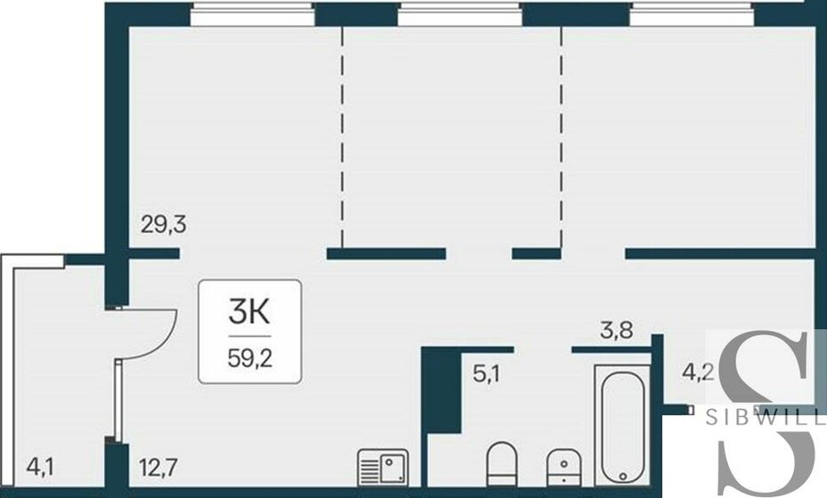 59,2 м², 3-комнатная квартира 5 950 000 ₽ - изображение 1