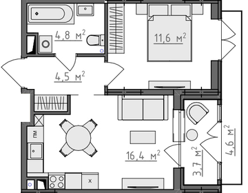 Квартира 40,5 м², 1-комнатная - изображение 1