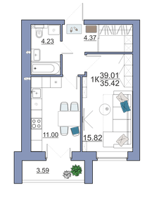 Квартира 39 м², 1-комнатная - изображение 1