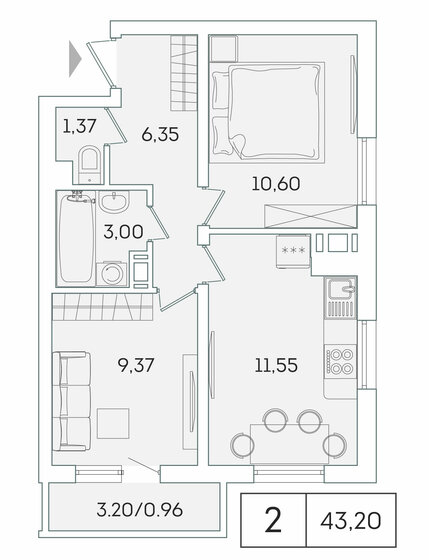 43,2 м², 2-комнатная квартира 7 493 282 ₽ - изображение 1