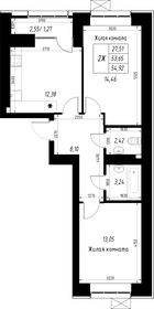 Квартира 54,9 м², 2-комнатная - изображение 1
