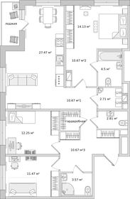 Квартира 106,6 м², 3-комнатная - изображение 1