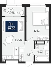 Квартира 38 м², 1-комнатная - изображение 1