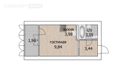 Квартира 22,3 м², студия - изображение 1