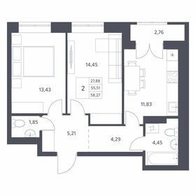 52 м², 2-комнатная квартира 6 300 000 ₽ - изображение 44