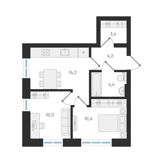 46,6 м², 2-комнатная квартира 7 700 000 ₽ - изображение 1