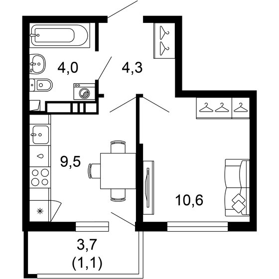 29,5 м², 1-комнатная квартира 16 254 500 ₽ - изображение 1