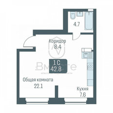 Квартира 42,8 м², 1-комнатная - изображение 1