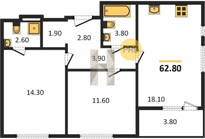 Квартира 62,8 м², 2-комнатная - изображение 1