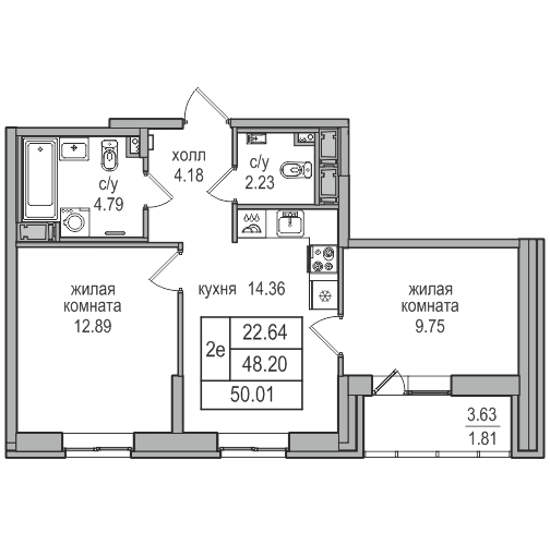 48,2 м², 2-комнатная квартира 10 274 555 ₽ - изображение 1