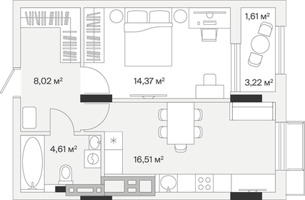 Квартира 45,1 м², 1-комнатная - изображение 1