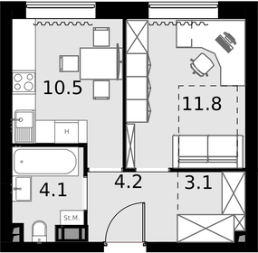 33 м², 1-комнатные апартаменты 9 537 000 ₽ - изображение 42